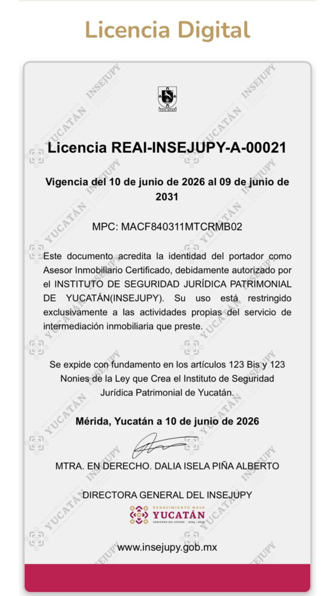 Certificado REAI-INSEJUPY - Fabiola Martínez Campos